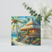 Tropische hut Kerstmis Palm Beach Lights Feestdagenkaart (Staand voorkant)