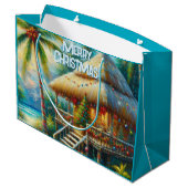 Tropische hut Kerstmis Palm Beach Lights Groot Cadeauzakje (Achterkant Gekanteld)