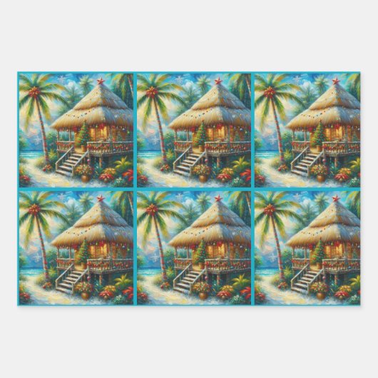 Tropische Hut Kerstmis Palm Tree Decoupage Inpakpapier Vel (Voorkant 3)