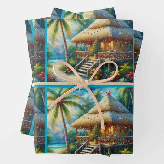 Tropische Hut Kerstmis Palm Tree Decoupage Inpakpapier Vel (In situ)