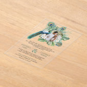 Tropische Indiase pauw bloemenbruiloft Acryl Uitnodigingen (Laagn)