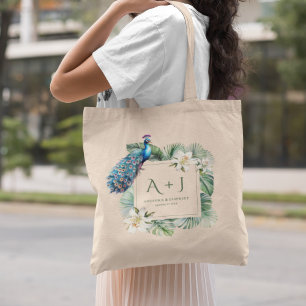 Tropische Indische Pauw Bloemige Trouw Monogram Tote Bag