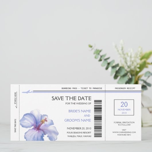 Tropische instapkaart Opslaan datumuitnodigingen Save The Date (Staand voorkant)