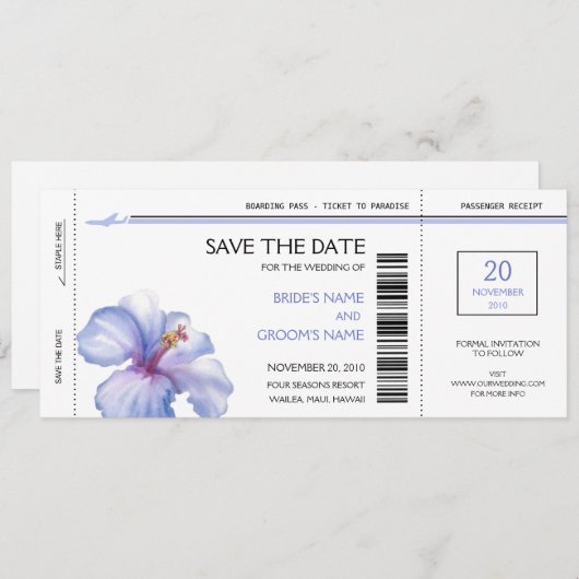 Tropische instapkaart Opslaan datumuitnodigingen Save The Date (Voorkant / Achterkant)