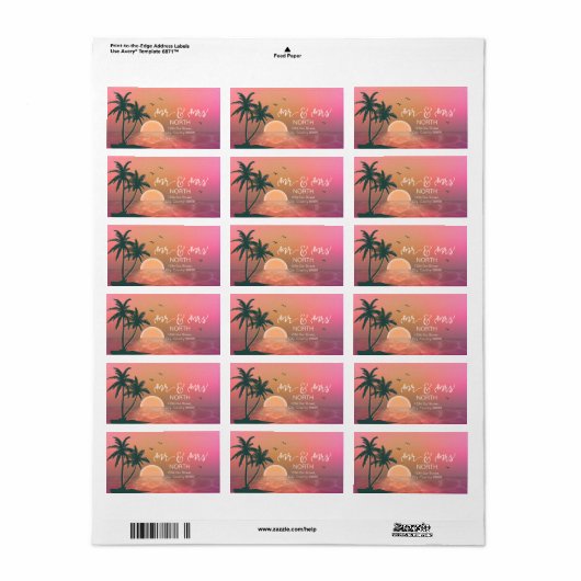 Tropische isle Sunrise Mr & Mrs Pink ID581 Etiket (Full Sheet)