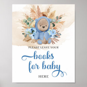 Tropische jongen teddy draagt pampas boeken voor b poster