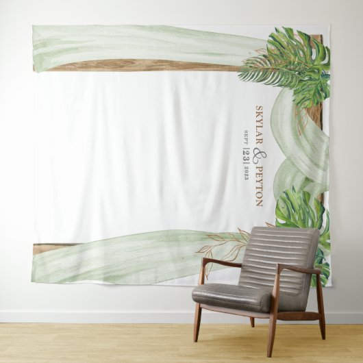 Tropische Jungle Bruiloft Achtergrond Foto Booth Wandkleed (In Situ (horizontaal))