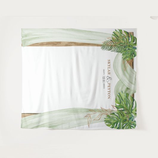 Tropische Jungle Bruiloft Achtergrond Foto Booth Wandkleed (Voorkant (horizontaal))