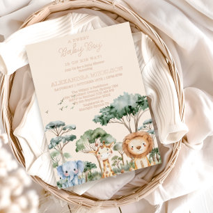Tropische Jungle Safari Dieren Jongen Baby Shower Folie Uitnodiging