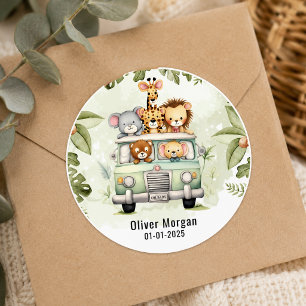 Tropische Jungle Safari Dieren Jongens Baby Shower Ronde Sticker