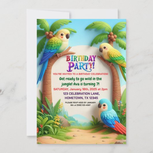 Tropische Jungle Verjaardagsuitnodiging voor Kinde Kaart (Voorkant)