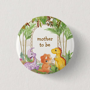 Tropische Jurassische Dino Baby Shower Voor Moeder Ronde Button 3,2 Cm