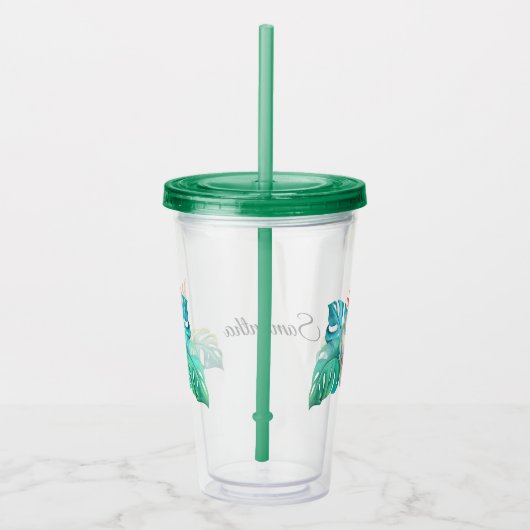 Tropische kaketoe papegaai gepersonaliseerd acryl drinkbeker (Rechts)