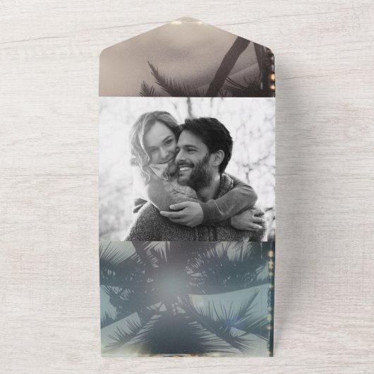 Tropische keizerspalm rond de bomen all in one uitnodiging (Buitenkant)