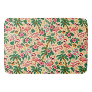 Tropische Kerst Flamingo's en Palmbomen Badmat