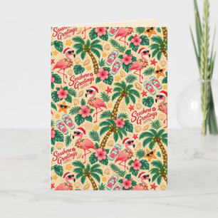 Tropische Kerst Flamingo's en Palmbomen Kaart