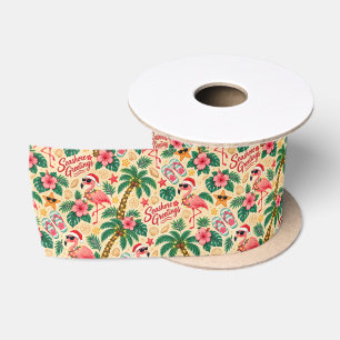 Tropische Kerst Flamingo's en Palmbomen Lint