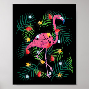 Tropische Kerst Grappige Roze Flamingo Hawaiaanse Poster