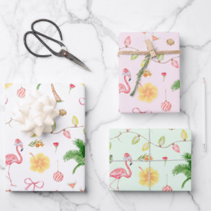 Tropische Kerst Hawaii Beach Santa Flamingo Inpakpapier Vel