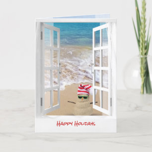 Tropische Kerst op het Strand Zand Sneeuwman Kaart
