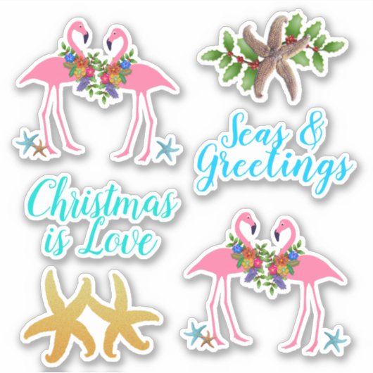 Tropische Kerst Stervis Flamingo's Sticker (Voorkant)