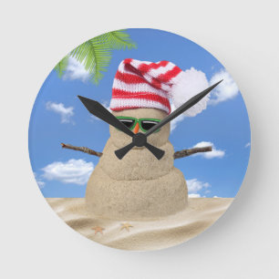 Tropische Kerst Zand Sneeuwman Ronde Klok