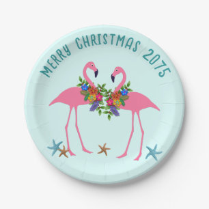 Tropische kerstboodschap roze Flamingo Papieren Bordje