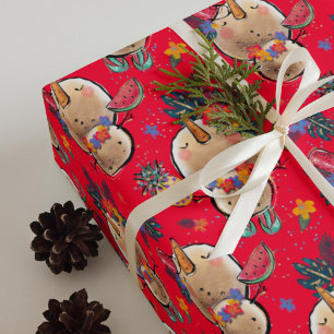 Tropische kerstcadeaubladen voor feestdagen inpakpapier vel
