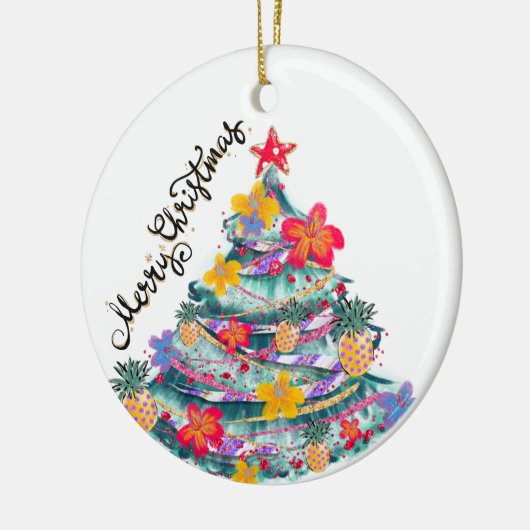 Tropische kerstkerstboom, T-Shirt naar Keramisch Ornament (Links)