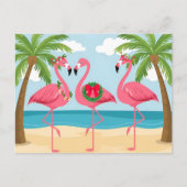 Tropische Kerstkrans met flamingo's op het strand  Feestdagenkaart (Voorkant)