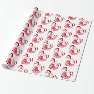 Tropische Kerstman Flamingo Kerstmis Cadeaupapier
