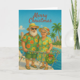 Tropische Kerstman & Mevrouw Claus Kerstauto's Feestdagen Kaart