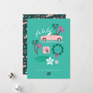 Tropische Kerstmis Fala Laten we Rollen Roze Conve Feestdagenkaart