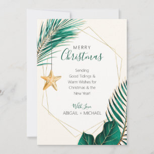 Tropische kerstmis met groene en goudpalm feestdagenkaart