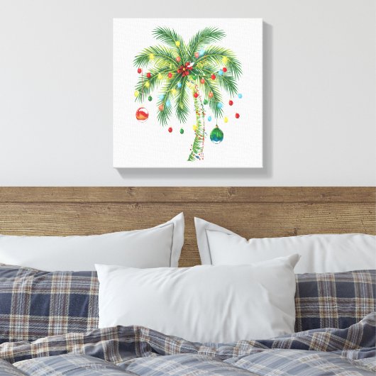 Tropische kerstpalmboom met verlichting en Ornam Canvas Afdruk (Insitu (Slaapkamer))