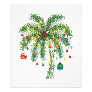 Tropische kerstpalmboom met verlichting en Ornam Foto Afdruk