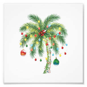 Tropische kerstpalmboom met verlichting en Ornam Foto Afdruk