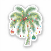 Tropische kerstpalmboom met verlichting en Ornam Sticker (Voorkant)