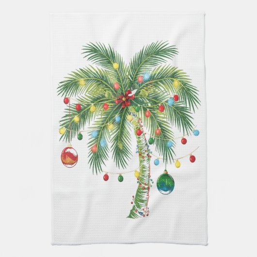 Tropische kerstpalmboom met verlichting en Ornam Theedoek (Verticaal)