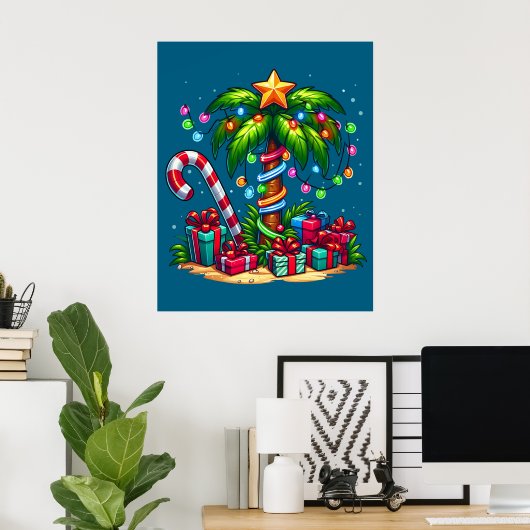 Tropische kerstpalmboom poster (Thuiskantoor)