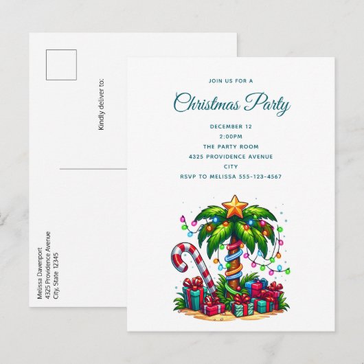 Tropische kerstpalmboom uitnodiging briefkaart (Voorkant / Achterkant)