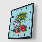 Tropische kerstpalmboom vierkante klok (Hoek)