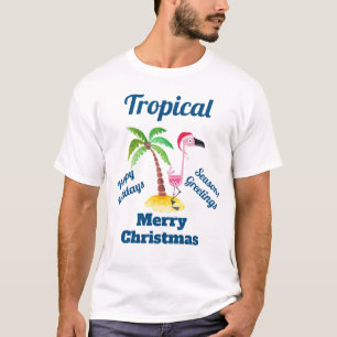 Tropische kerstroze flamingo in Santa Hat T-shirt