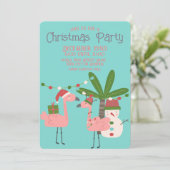 Tropische kerstroze flamingos op Blauwgroen Kaart (Staand voorkant)