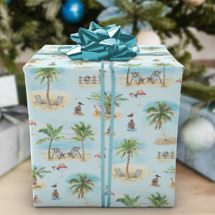 Tropische kerststrandpalmbomen cadeaupapier