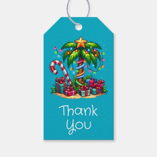 Tropische kerstvakantie palmboom dank u cadeaulabel (Voorkant)