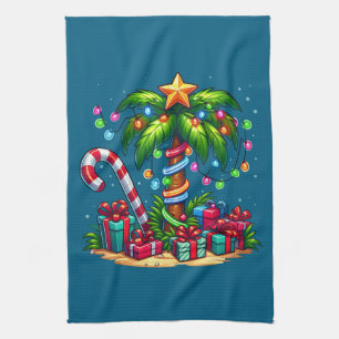 Tropische kerstvakantie palmboom theedoek