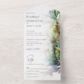 Tropische kever-palmbomen bruiloft all in one uitnodiging (Binnen)