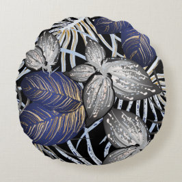 Tropische klasse is een blauwe, zilveren en gouden rond kussen