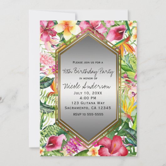 Tropische kleurrijke bloemen verjaardagsfeest elk kaart (Voorkant)